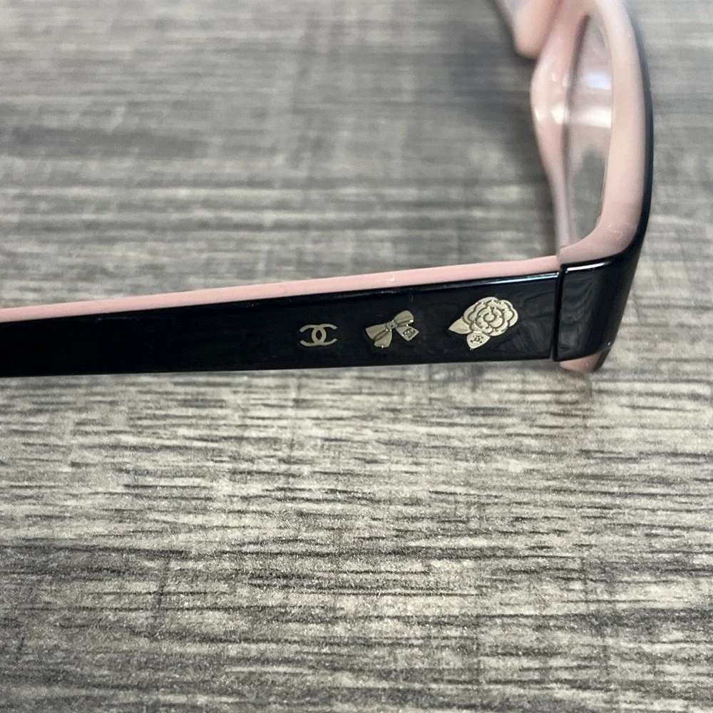 CHANEL Women's Glasses 3145 Authentic Made in Italy Black Pink Bow Rose Emblems - Picture 10 of 11